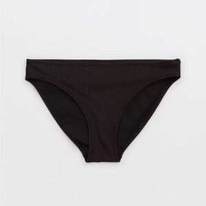 Aerie Shine Rib Full Coverage Bikini Bottom (Black XS)